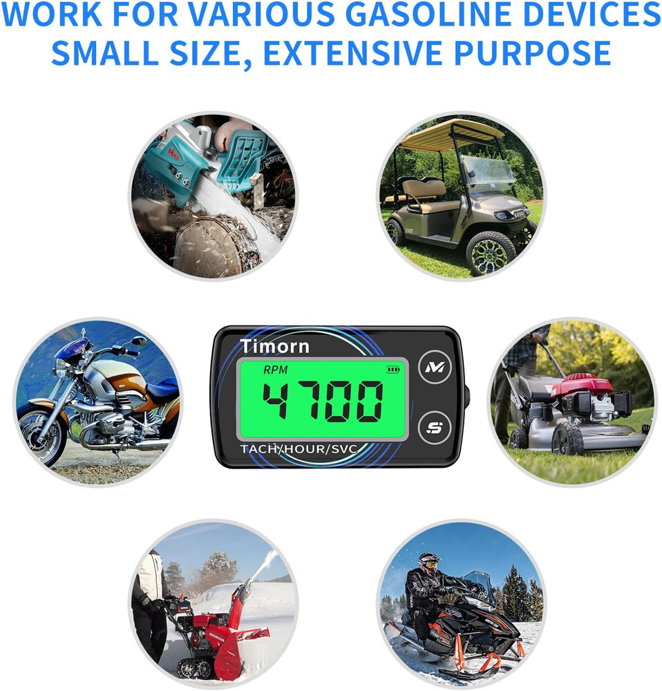 Small Engine Tachometer Hour Meter: Timorn Digital Inductive Waterproof Tiny Tac