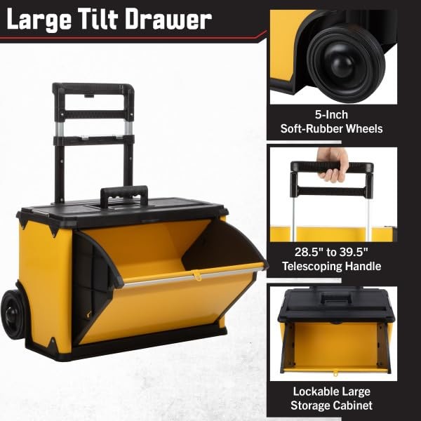 Rolling Tool Box with Wheels - Stackable Tool Box Organizer - Portable Metal