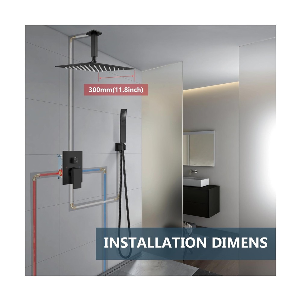Aolemi Ceiling Mount Shower System Rain Shower Head with Handheld Spray High ...