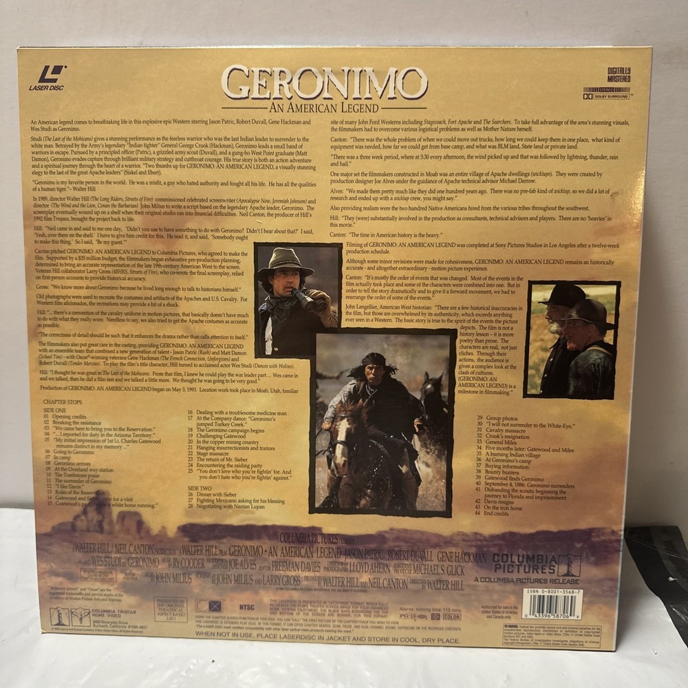 GERONIMO: AN AMERICAN LEGEND Laserdisc LD WIDESCREEN FORMAT !!
