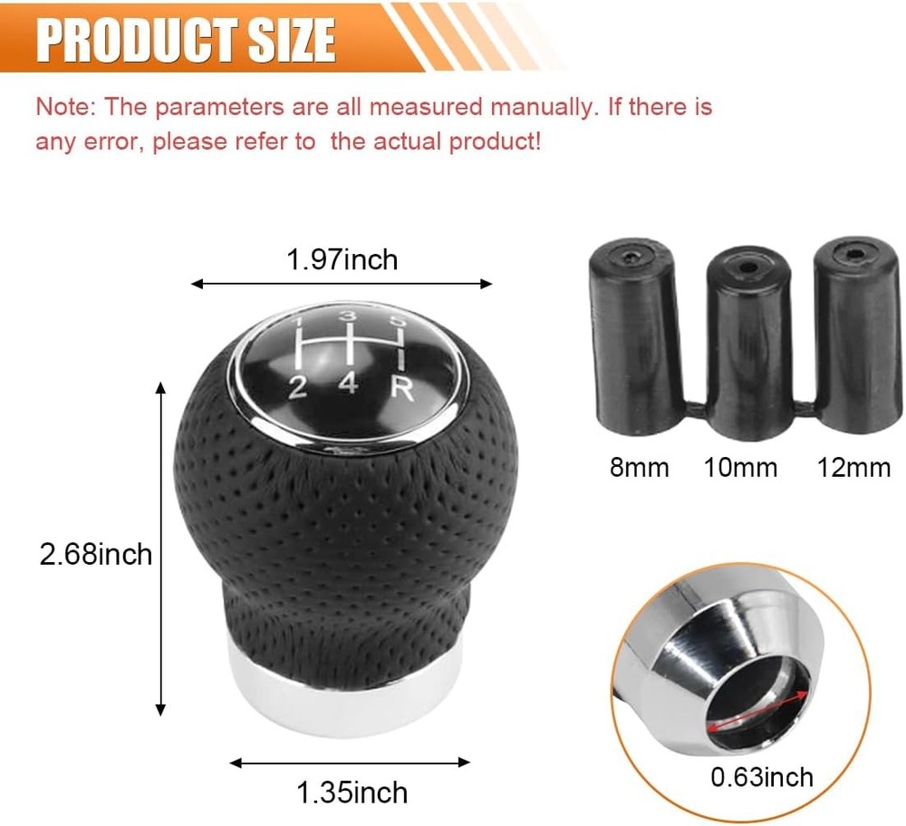 Car Shift Knob, 5 Speed Car Transmission Shift Head, Black Leather Shift Handle,
