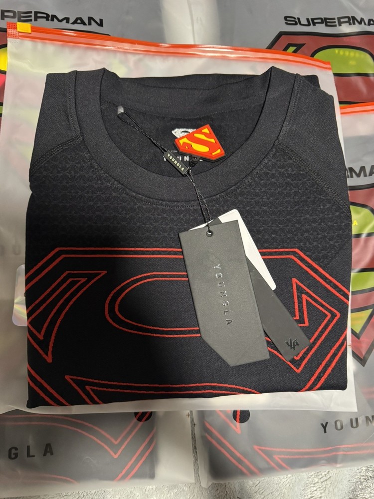 YOUNGLA 4117 SUPERMAN COMPRESSION TEE BLACK/RED UNRELEASED XXL .SUPERBOY VERSION