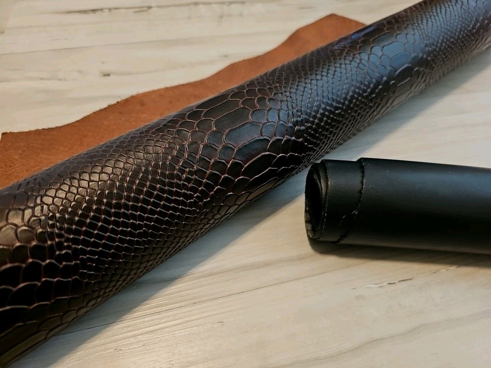 4-5oz DARK SABLE BROWN PULL UP SNAKESKIN EMBOSSED LEATHER HIDE SHOULDER PANEL 7+