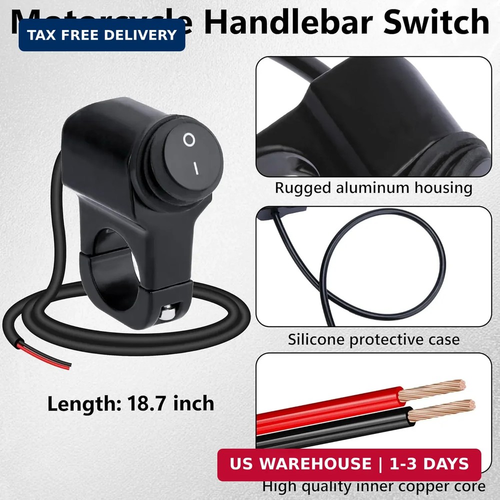 Motorcycle Handlebar Switch 12V, Waterproof Motorcycle Light Toggle Switch, Alum