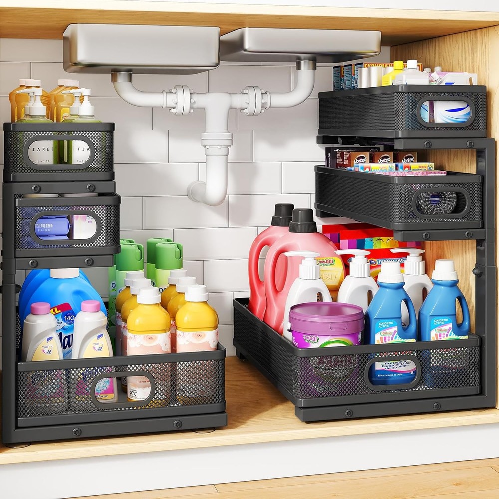 Under Sink Organizer 2-Pack 3-Tier Thickened Metal Pull out Cabinet Organizer