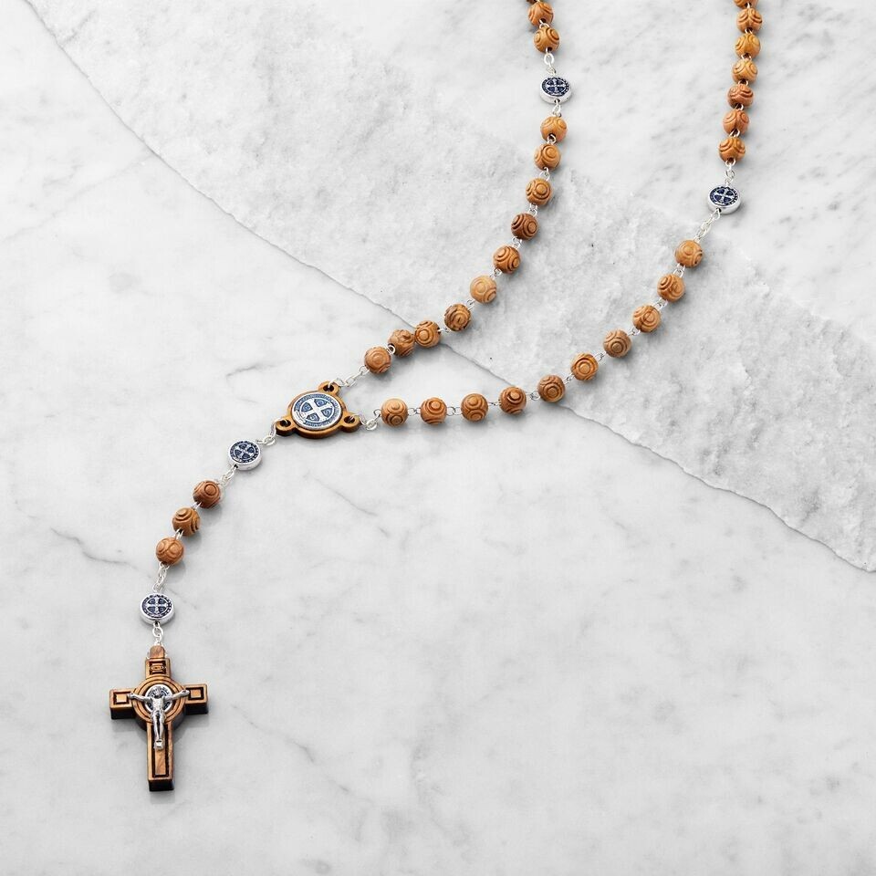 Rosary Beads Catholic Olive Wood Medal St Benedict Cross Blessed By Pope Vatican