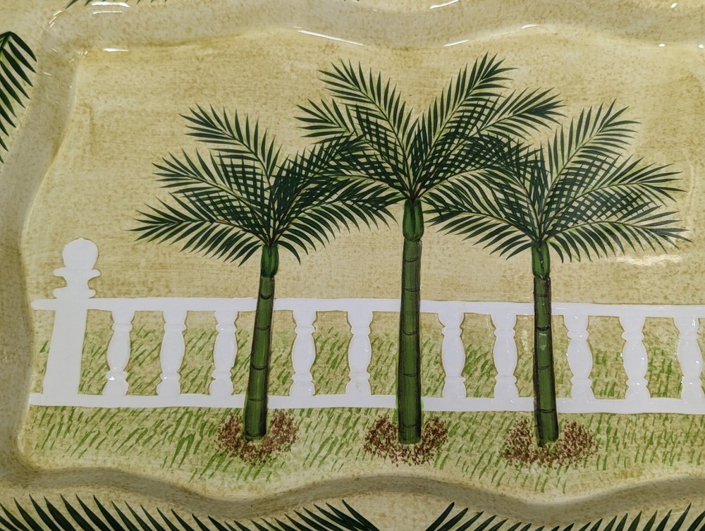 New Palm Tree Fine Ceramicware 17" Hand Painted Serving Platter - 3 Trees