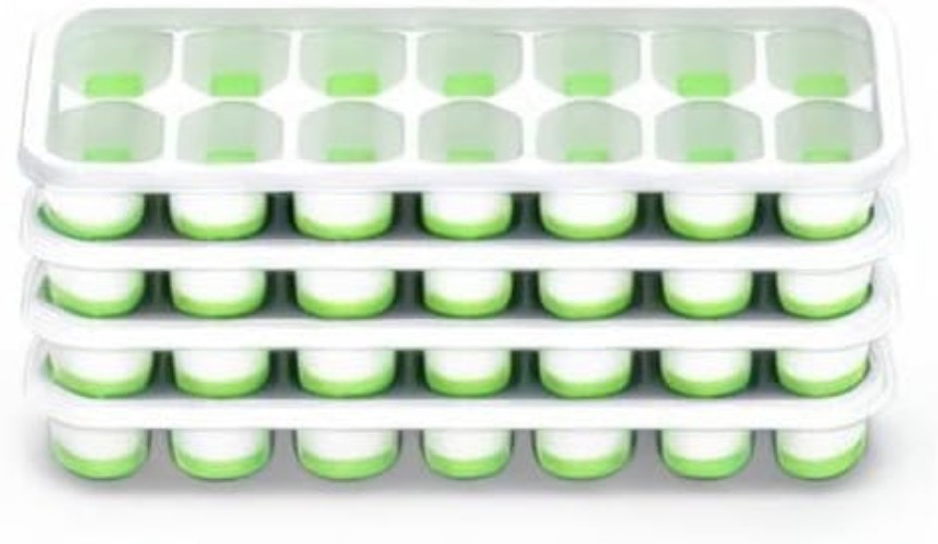 Ice Cube Tray with Lid, 4 Packs 56 Cubes Durable Stackable Ice Cube Trays for...