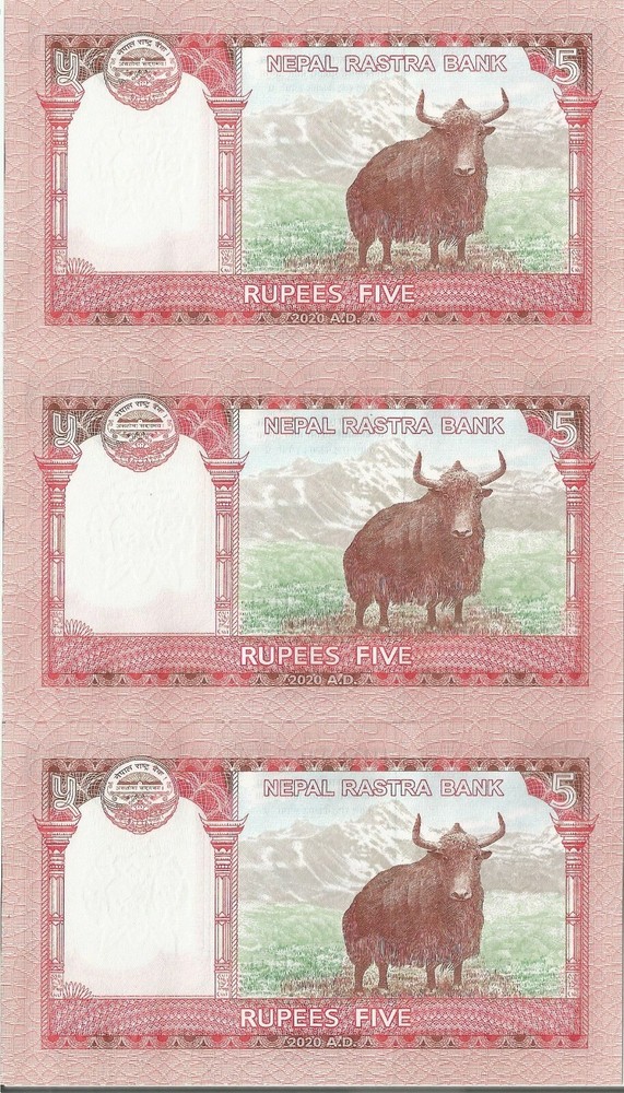 Nepal 3x 5 rupees 2020 P-76b UNC consecutive
