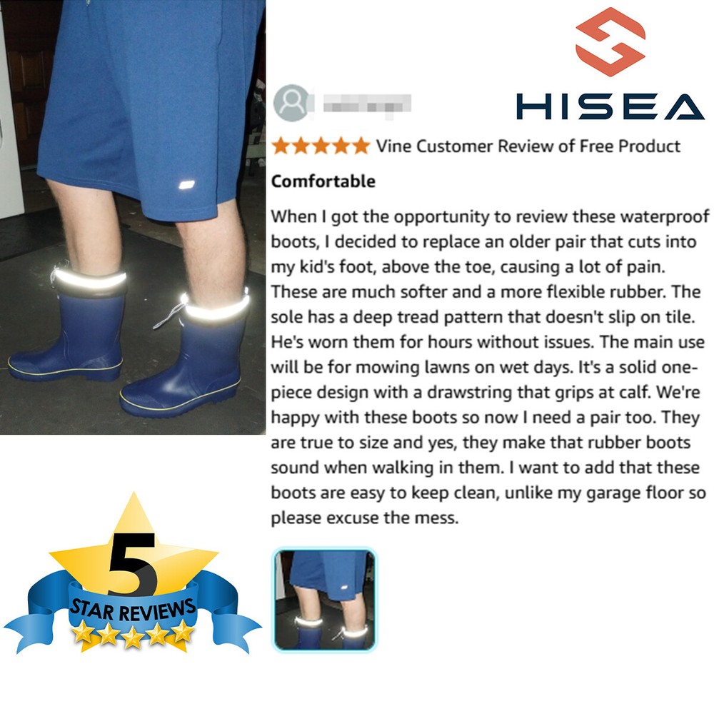 HISEA Men Rubber Rain Boots Strap Collar Lightweight Soft Yard Fishing Work Boot