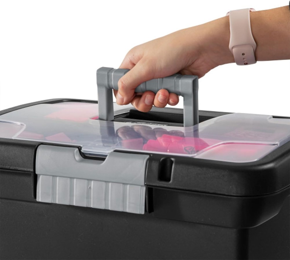 4-Pack Portable File Box, Stackable Container for Letter Hanging Folders, Black