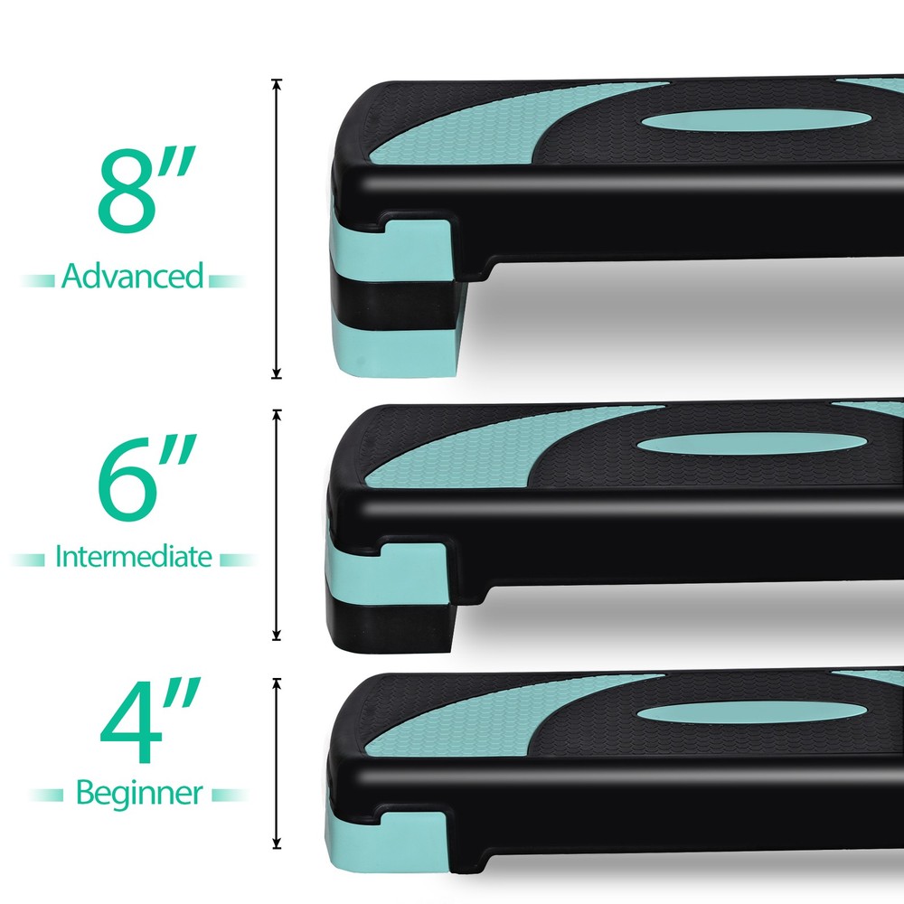 Adjustable Aerobic Stepper Workout Step with 4 Risers Exercise Platform Green