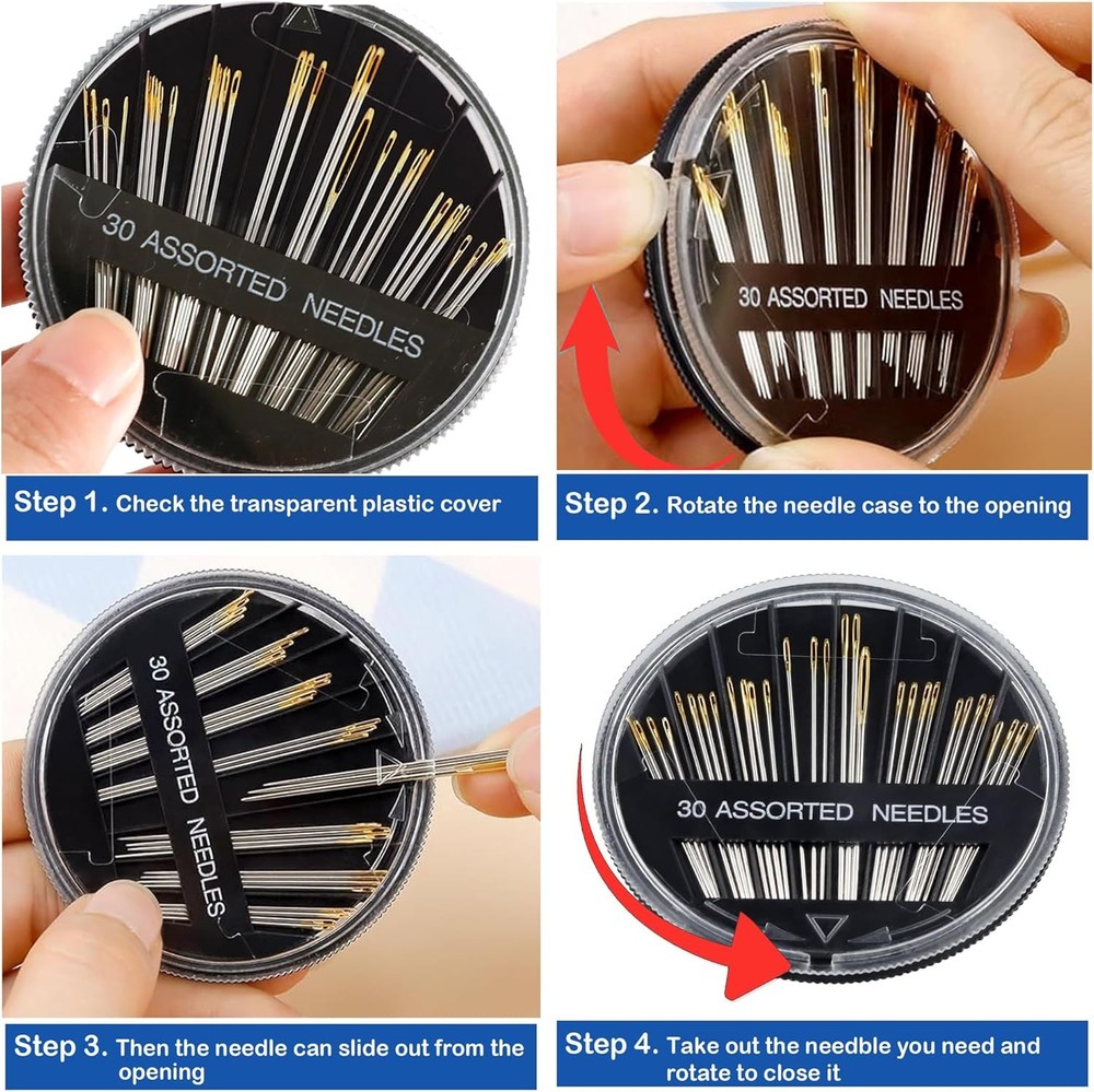 30-Pack Premium Hand Sewing Needles, 6 Sizes Assorted Needles with 2 Threaders,