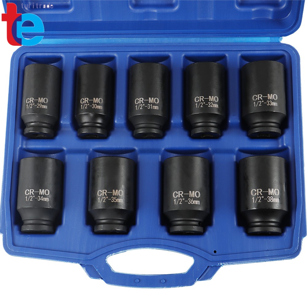 Deep Impact Socket Set 9Pcs 1/2" Drive Metric Axle Hub Nut Socket 29-38mm