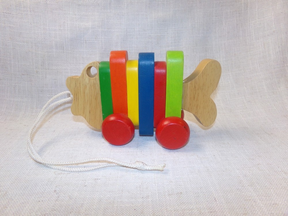 Wooden Pull Along Toy Colorful Rainbow Fish