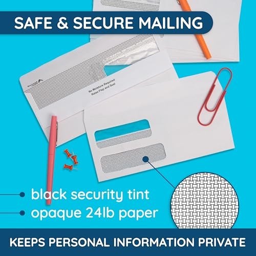 500 No. 9 Security Envelopes - Double Window, Self-Seal for Invoices & Statement