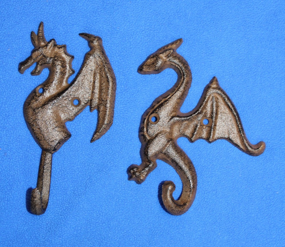 2-DRAGON WALL HOOKS,mythical,folklore, Medieval style,Gothic decor
