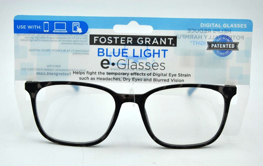 Foster Grant E-Glasses ERIC CHR Square Gray Tortoise Blue Light Digital Glasses