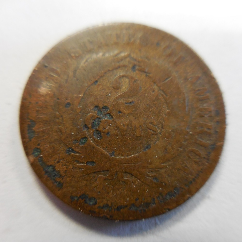 1864 copper U.S. two cent piece. 2c. AG-Good, surface roughness