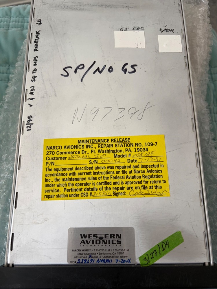 Narco MK 12E NAV/COM w/ radial readout 8130 tag