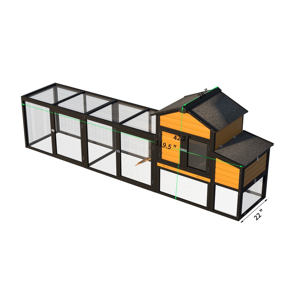Chicken Coop w/ Run for 2-4 Chickens, 7 Doors, Pull-Out Tray, Nesting Box & Ramp