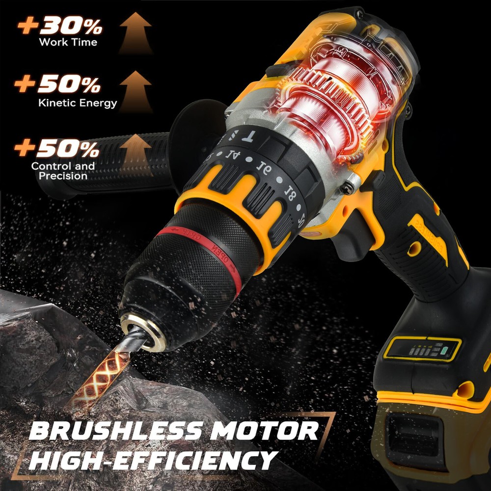 13mm Cordless Brushless Compact Impact Drill Driver Tools For Dewalt 20V Battery
