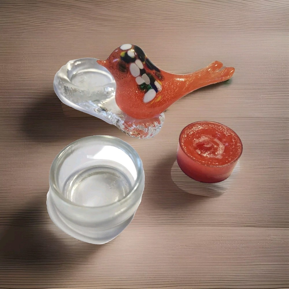 Blown Glass Murano Orange Bird Tealight Holder
