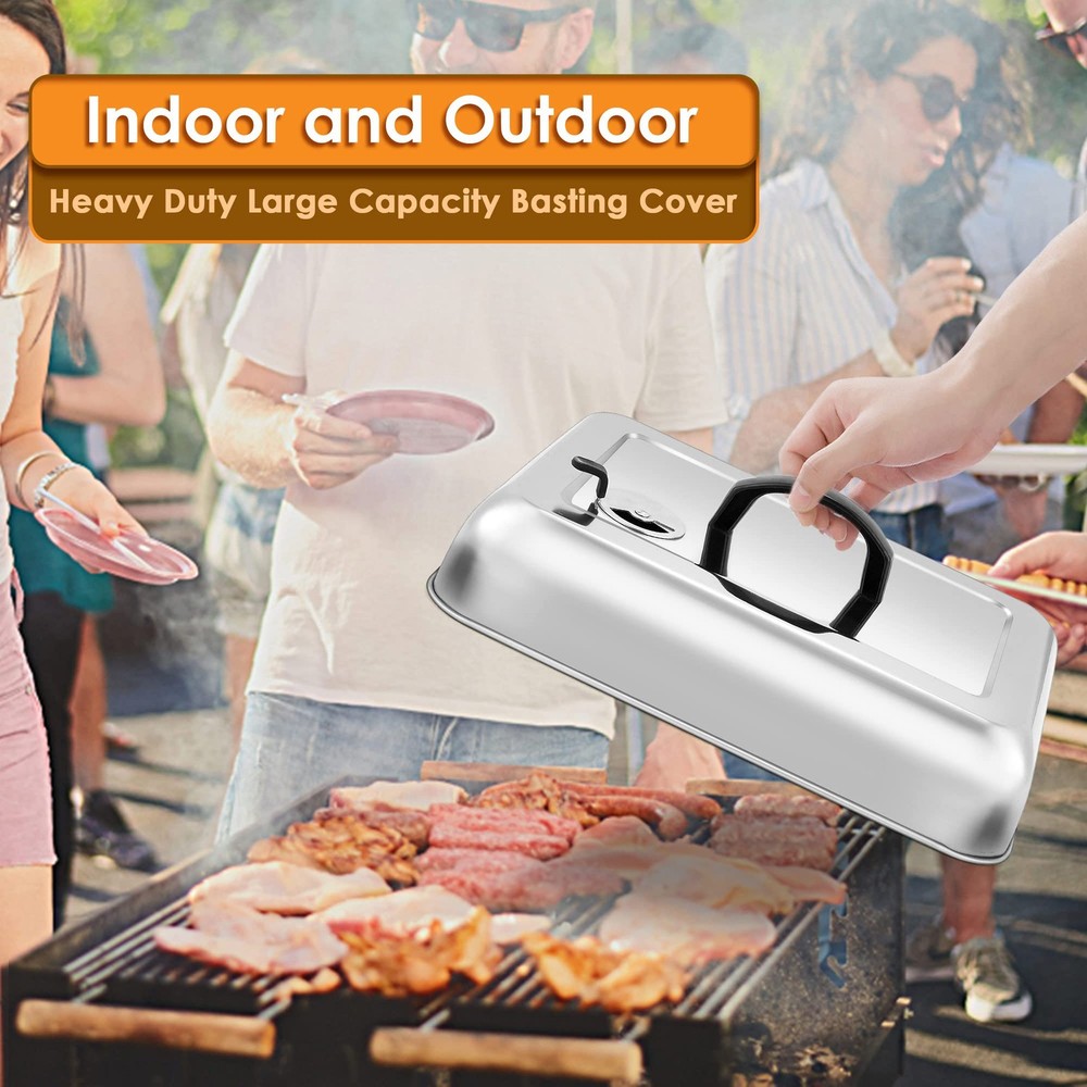 Leonyo 13 x 9 Inch Rectangular Basting Cover Set of 2, Silver, Black