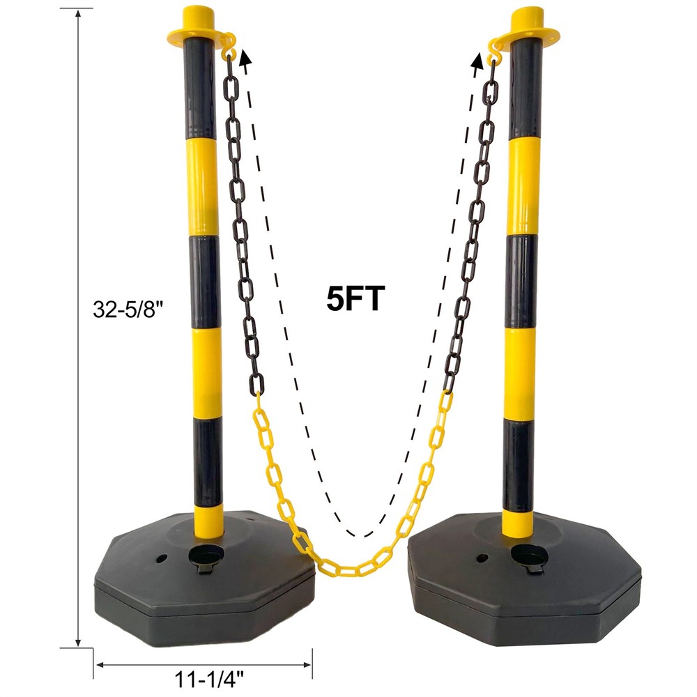 12 Pack Traffic Delineator Post Cones with Fillable Base with 5 FT Plastic Chain