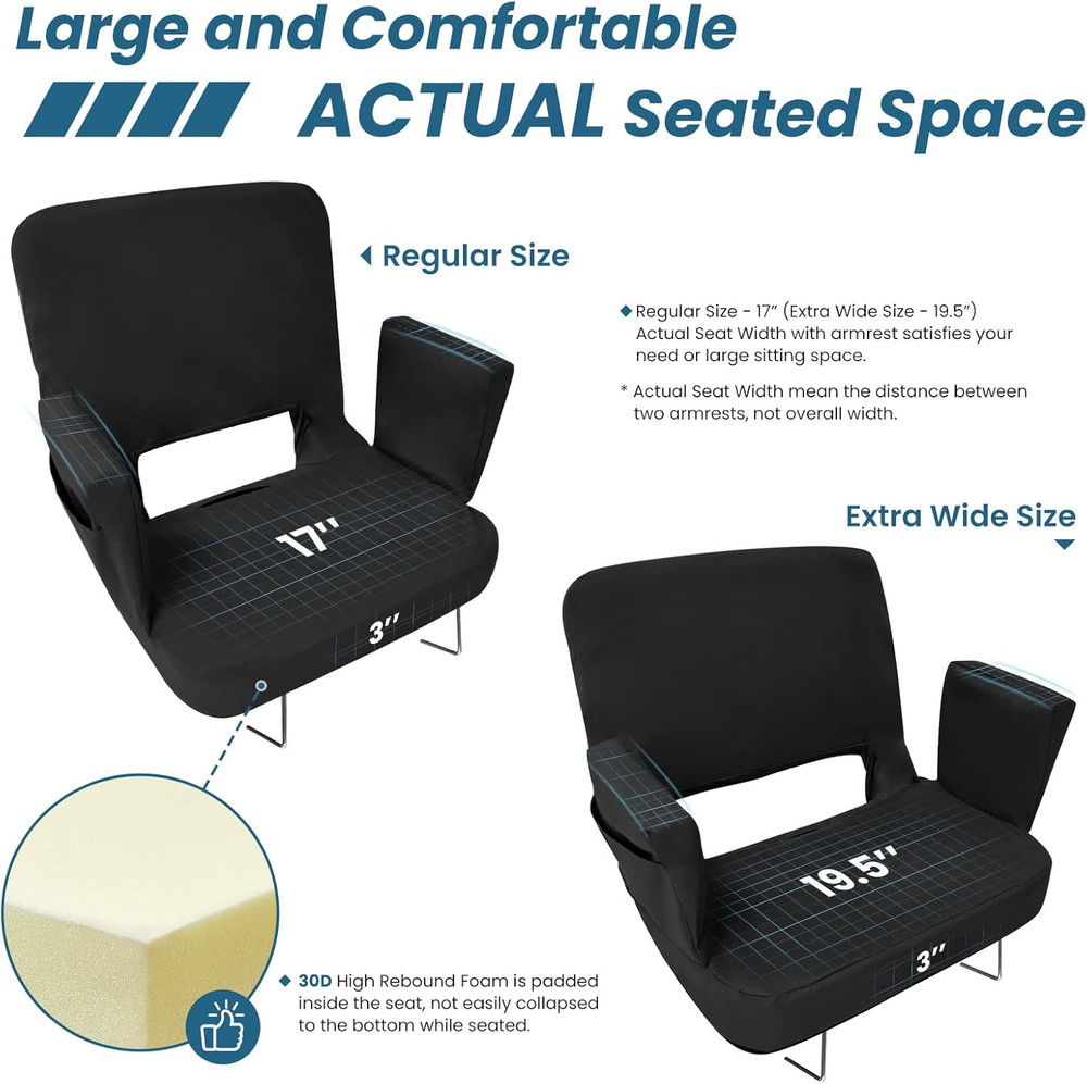 TOPSKY Stadium Seat with Back Support, Regular Size 18.7”Width (Seat 17”), 3 Rec