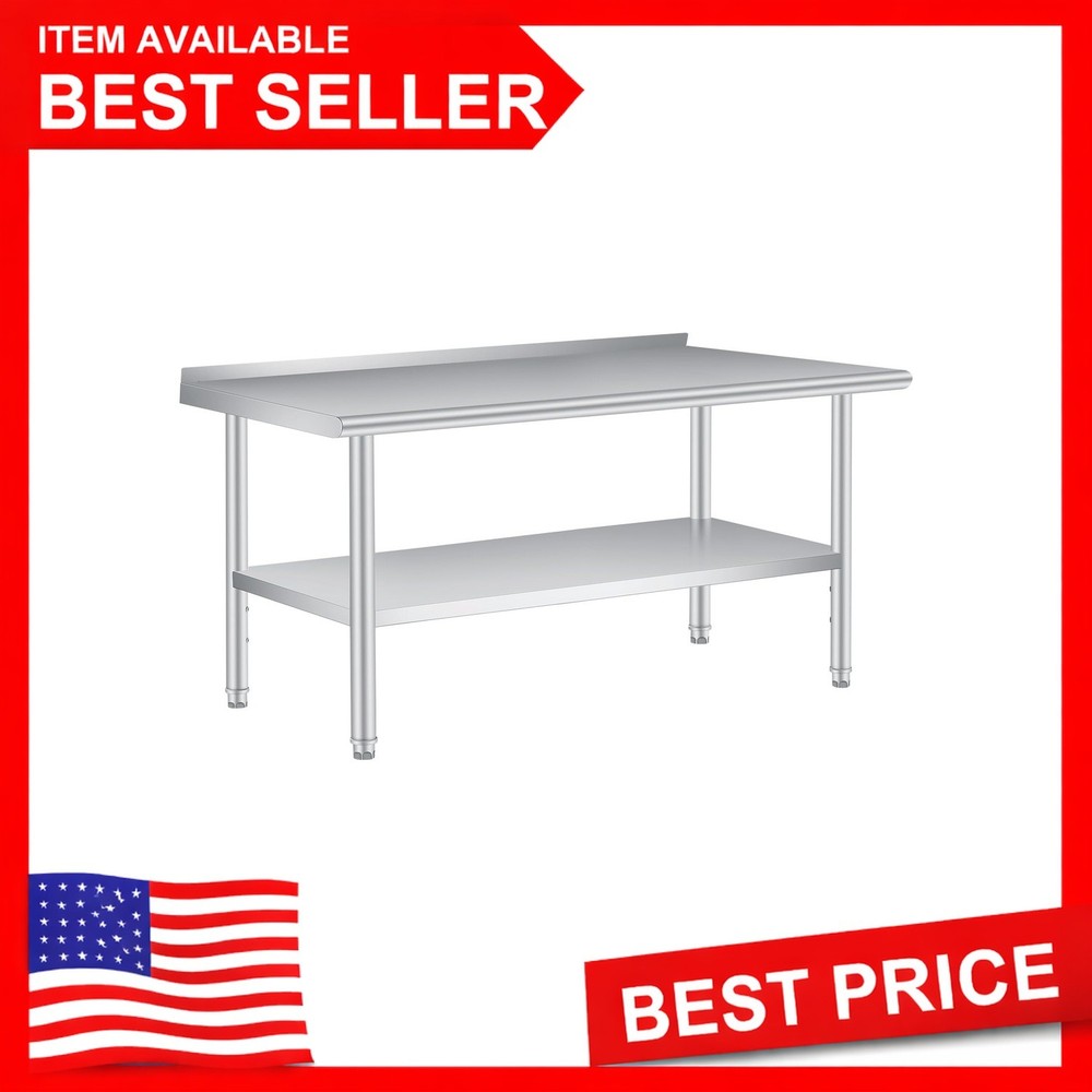 Industrial Stainless Steel Prep Table 72"x24" with Raised Back Panel