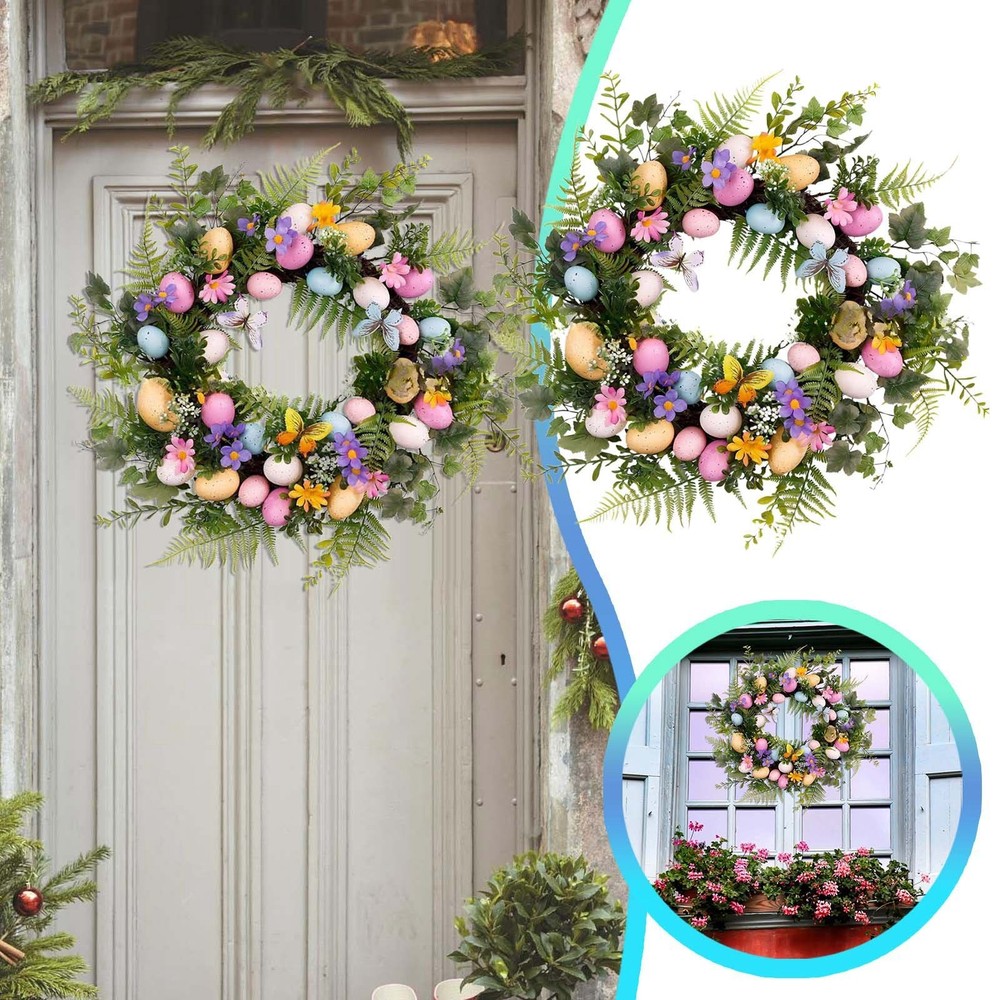 Easter Egg Wreath, Easter Door Garland,Artificial Easter Wreaths for Front Door