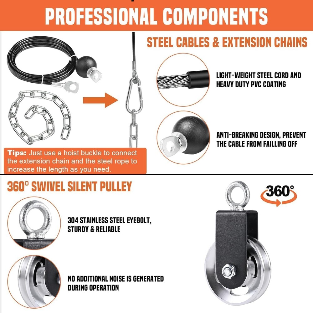 Weight Cable Pulley System Gym W/ Upgraded 2 in 1 Loading Pin,for Tricep Pull