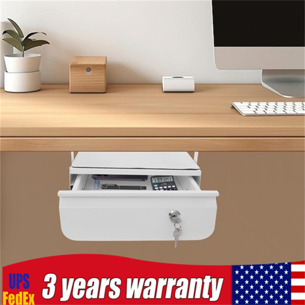 Under Desk Pull-Out Drawer, Lockable Sliding Storage Drawer, Under Desk Drawer