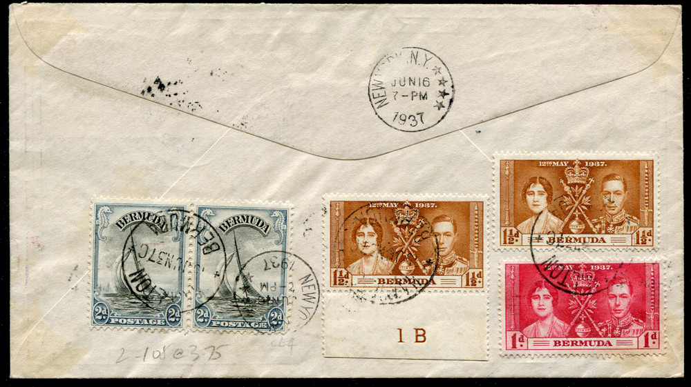 BERMUDA (23602): FIRST FLIGHT COVER/cancels/Coronation 1937