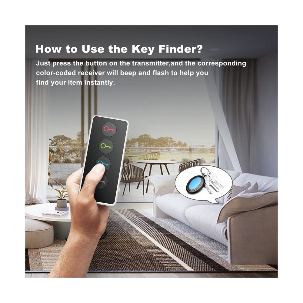 Key Finder Locator with Sound, 100ft RF Item Tracker Tags with LED Light, 80d...