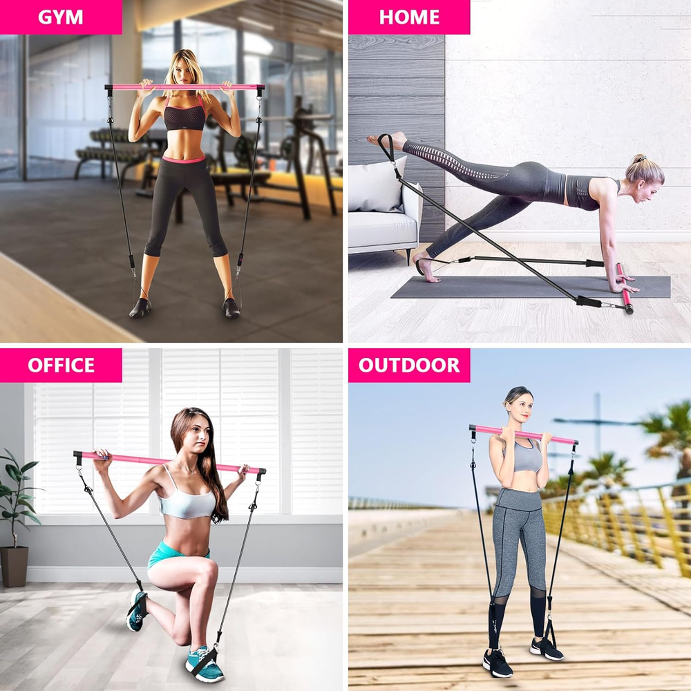 Pilates Bar Kit with Resistance Bands,Pilates Bar with Stackable Bands Workout E