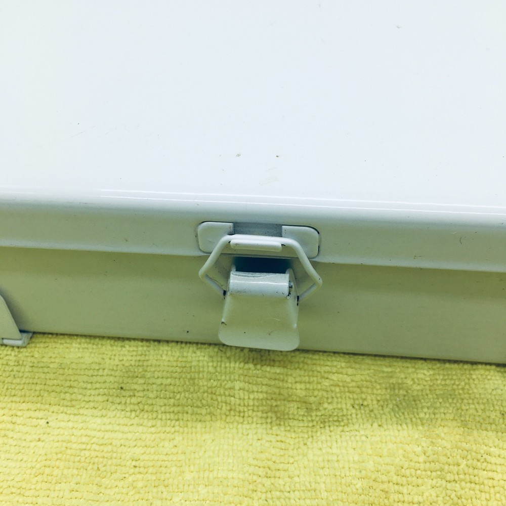 Vintage White Solid Steel Container Storage Tool box 7"X10" Medium