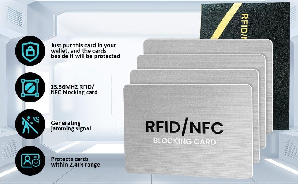 RFID Blocking Cards - NFC Credit Card Protector, Silver, 4 Pcs