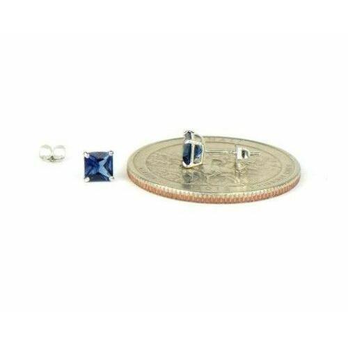 14k White Gold Solid Square Princess Cut Birthstone 4MM CZ Stud Earrings