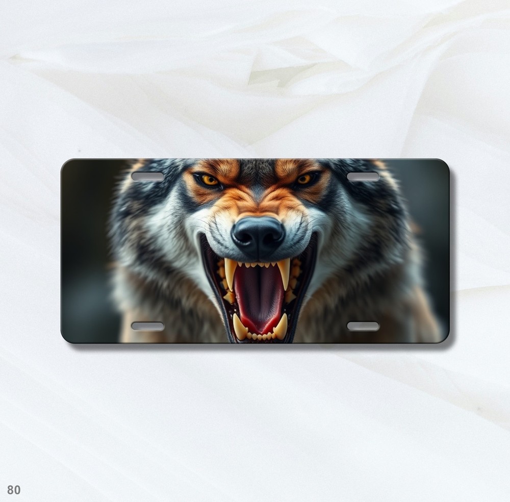 Fierce Wolf License Plate Fierce Expression Optional Text Vanity Plate Gift Idea