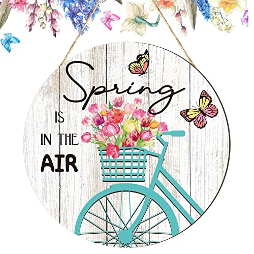 Hello Spring Decor Front Door Sign Round Door Wreath Rustic Dining Table Decor