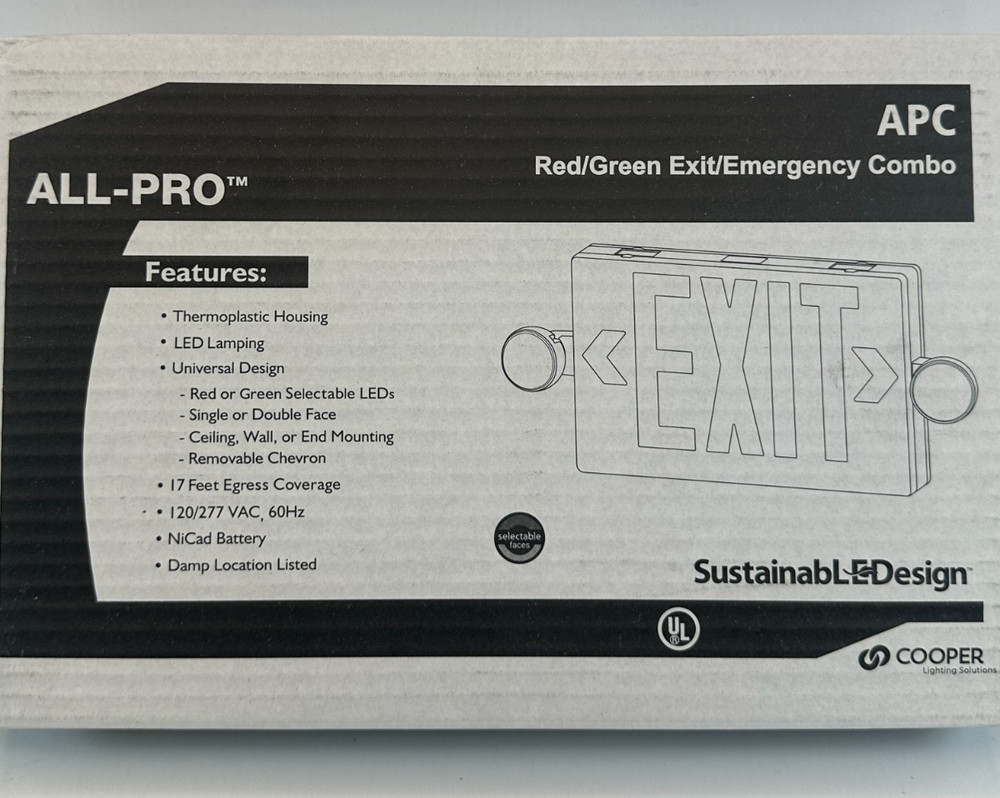 ALL-PRO APC  LED Exit and Emergency Light Combo Red and Green White Finish