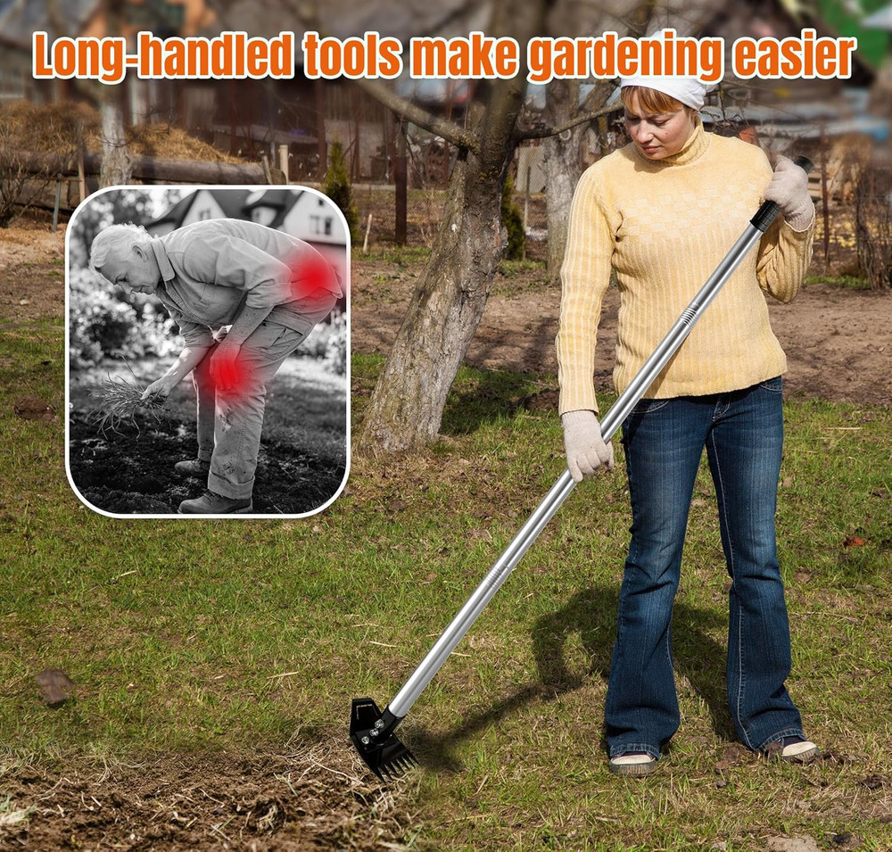 Weed Puller Tool with Long Handle, Manual Weed Remover Tool, 2 in 1 Weed Rake&Gr