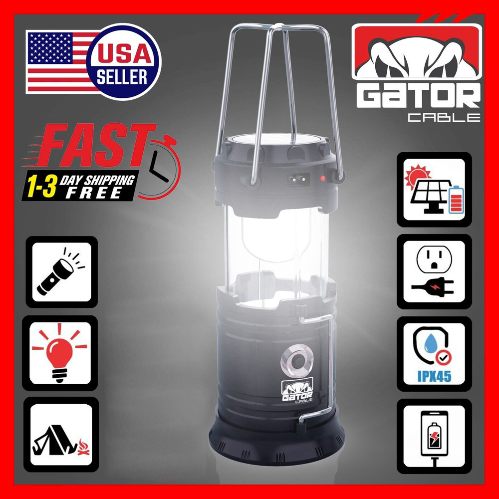 2x Solar Camping Lantern Flashlight Lamp Portable Rechargeable LED USB Power