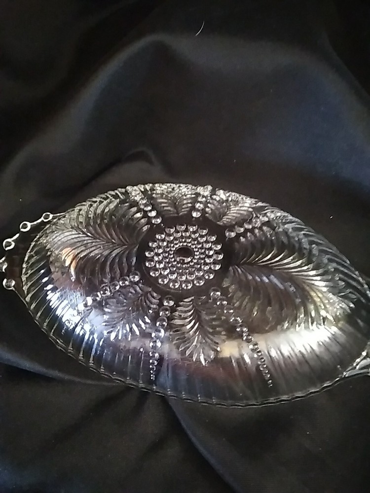 Depression Era "Feather Pattern" Oval Pressed Glass Dish. (3)