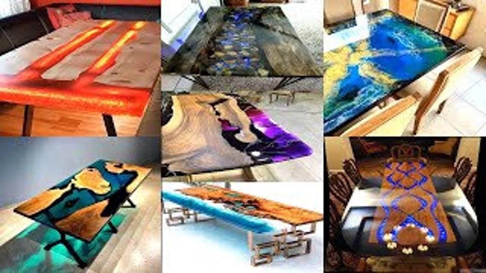 Ocean Epoxy Table Top ,Wood Dining Table, Custom Blue Epoxy Dining Table Decor