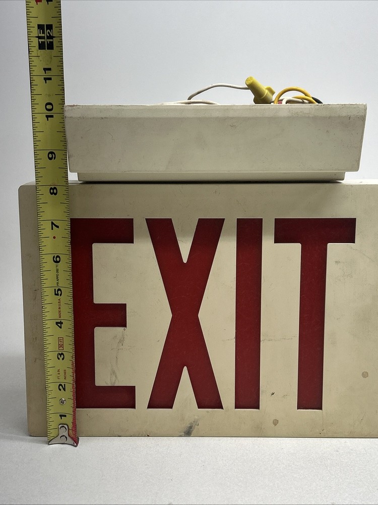 Vintage Corded Metal Lighted Red Lettered EXIT Sign Works