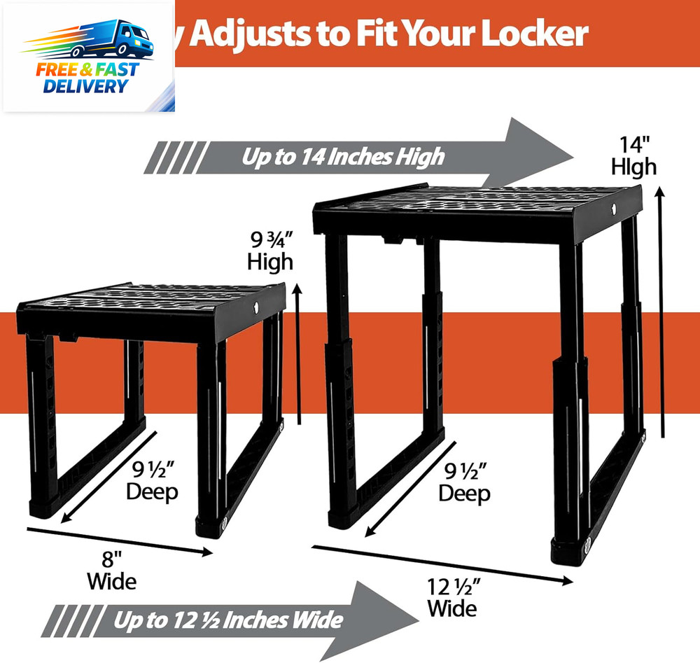Locker Organizer Shelf， Adjustable Width and Height, Stackable, Ideal Locker She