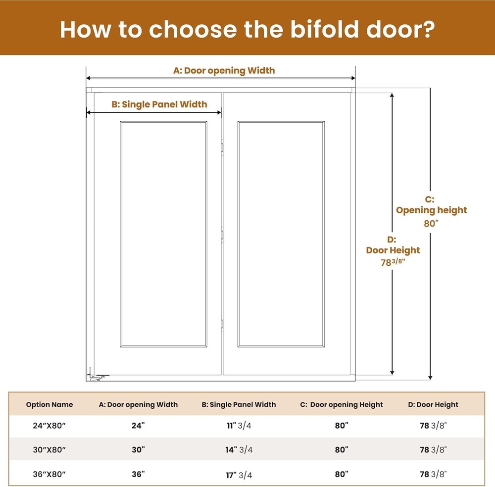 SMARTSTANDARD 24" x 80" Bifold Closet Doors, 1-Panel Paintable White